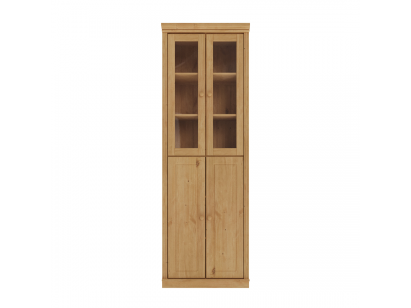 Estante Biblioteca 220 cm com duas portas de madeira e duas portas de vidro no acabamento em cera natural com o toque acetinado | Coleção Biblioteca